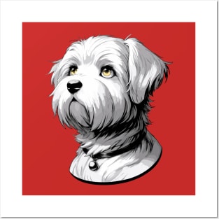 Stunning and Cool Dandie Dinmont Terrier Monochrome and Gold Portrait for Father's Day Posters and Art